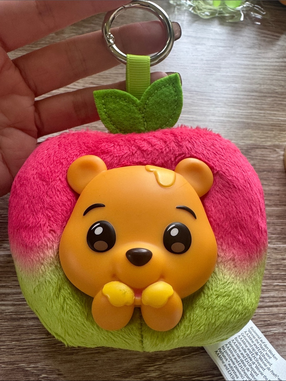 Happy Haul Plush Apple Pooh Disney Bear Keychain  NWT bag charm collectible